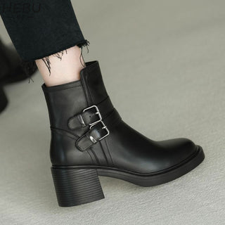 Clémence | Bottines à Double Boucle et Talon Bloc - Noir