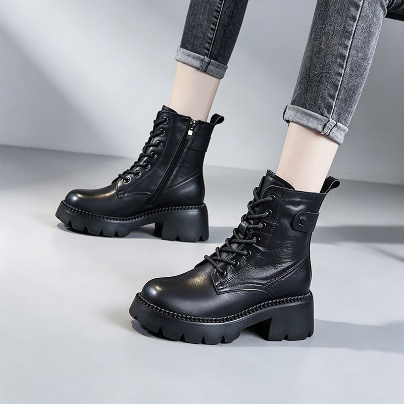 Sidonie | Bottines Orthopédiques à Lacets et Plateforme - Noir