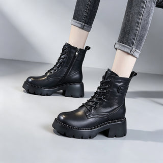 Sidonie | Bottines Orthopédiques à Lacets et Plateforme - Noir
