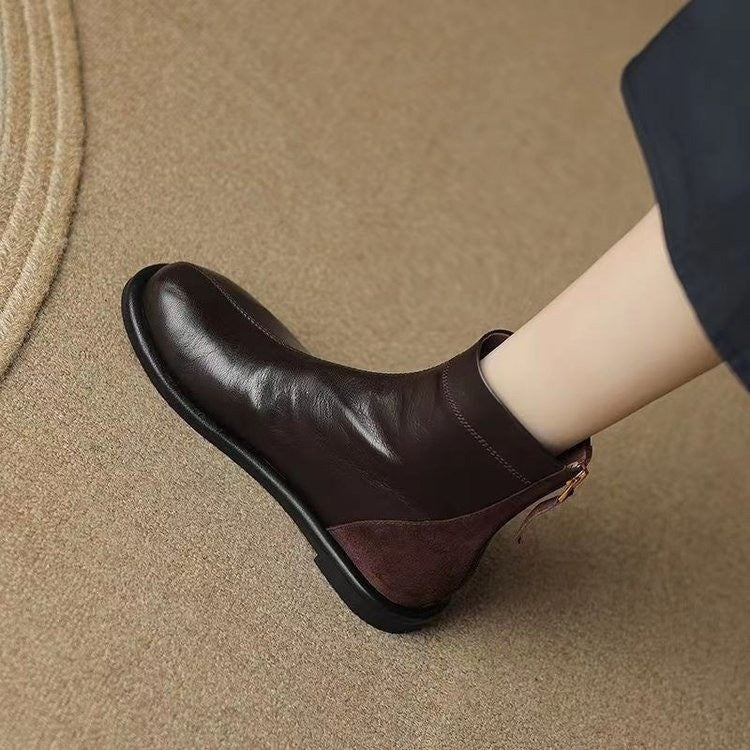 Rosalie | Bottines Orthopédiques Plates à Zip Arrière - Marron