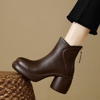 Apolline | Bottines Rétro à Plateforme et Zip Arrière - Marron