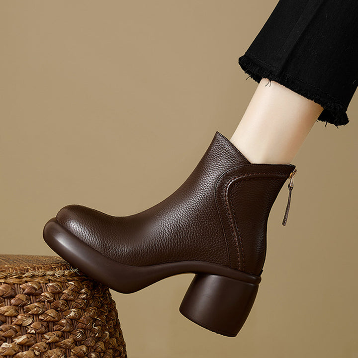 Apolline | Bottines Rétro à Plateforme et Zip Arrière - Marron