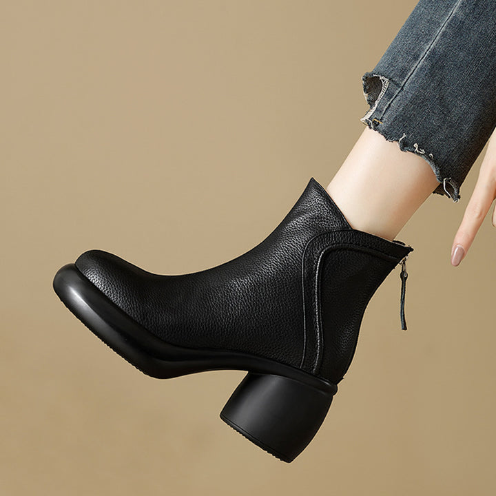Apolline | Bottines Rétro à Plateforme et Zip Arrière - Noir