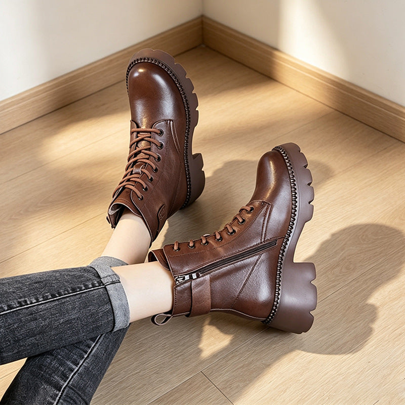 Sidonie | Bottines Orthopédiques à Lacets et Plateforme - Marron