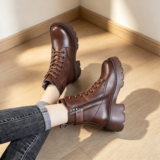 Sidonie | Bottines Orthopédiques à Lacets et Plateforme - Marron