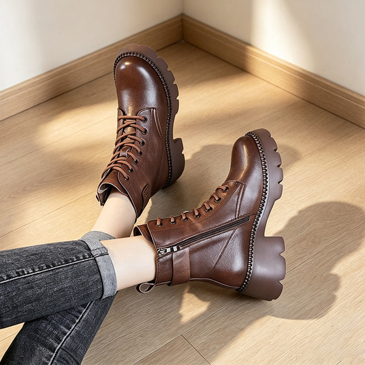 Sidonie | Bottines Orthopédiques à Lacets et Plateforme - Marron