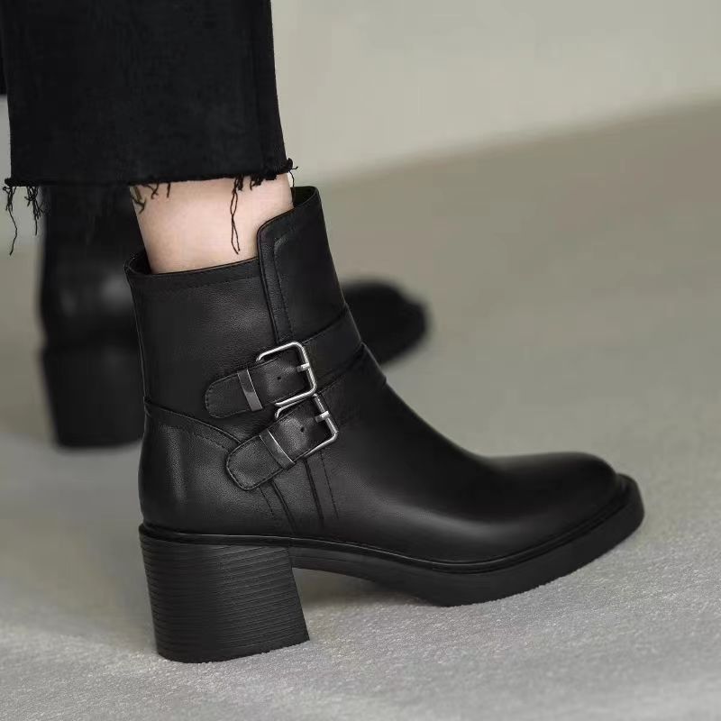 Clémence | Bottines à Double Boucle et Talon Bloc