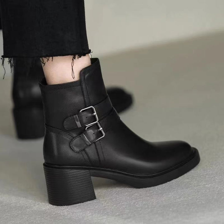 Clémence | Bottines à Double Boucle et Talon Bloc
