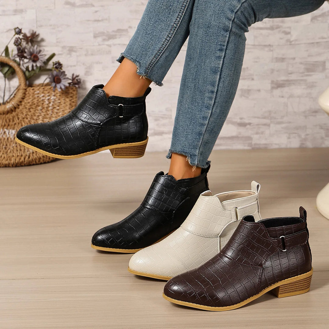 Maëlys | Bottines Effet Croco à Petit Talon Bloc