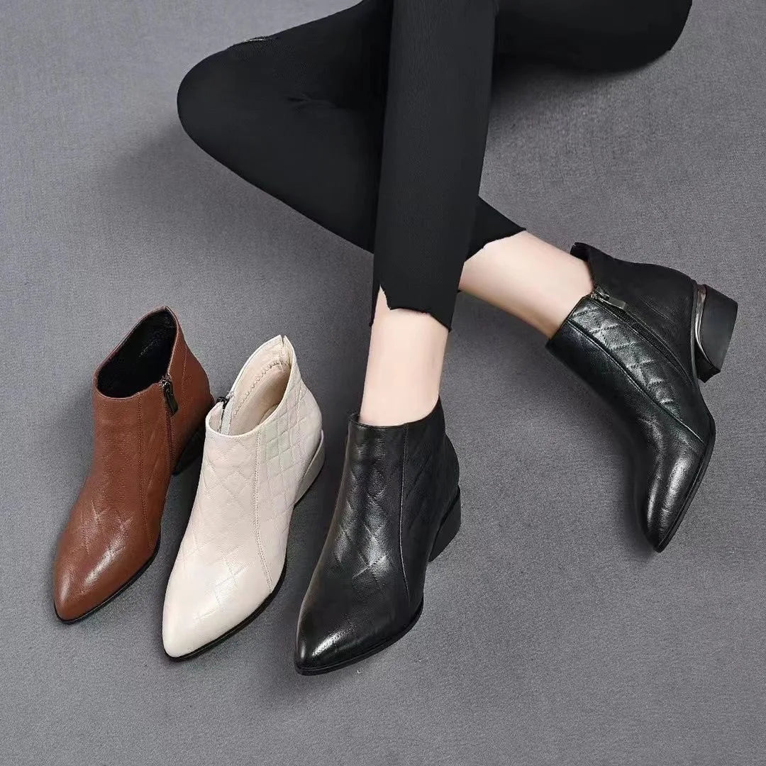 Apolline | Bottines Pointues à Petit Talon Carré