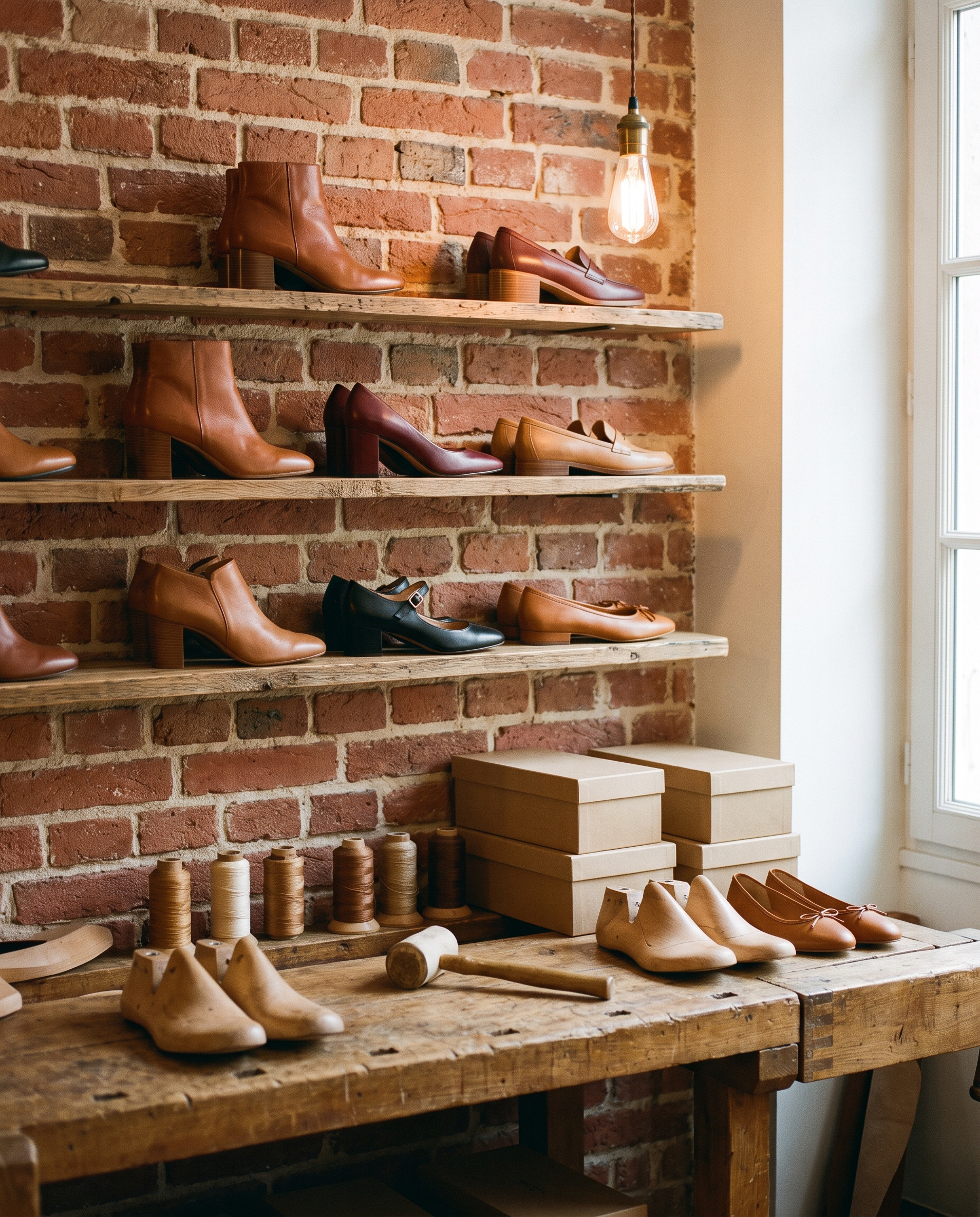 Étagères de chaussures dans l'atelier
