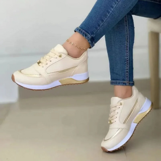 Fantine | Baskets à Lacets Bi-Matière — Beige