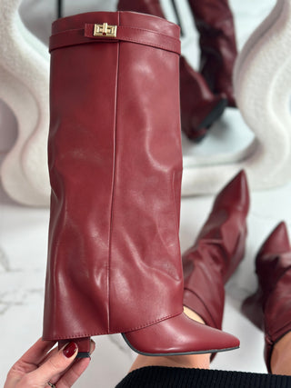 Éloïse bottes hautes en cuir bordeaux à boucle Léonie Varenne vue 1