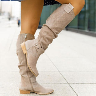 Apolline | Bottes Cavalières Perforées à Zip — Beige