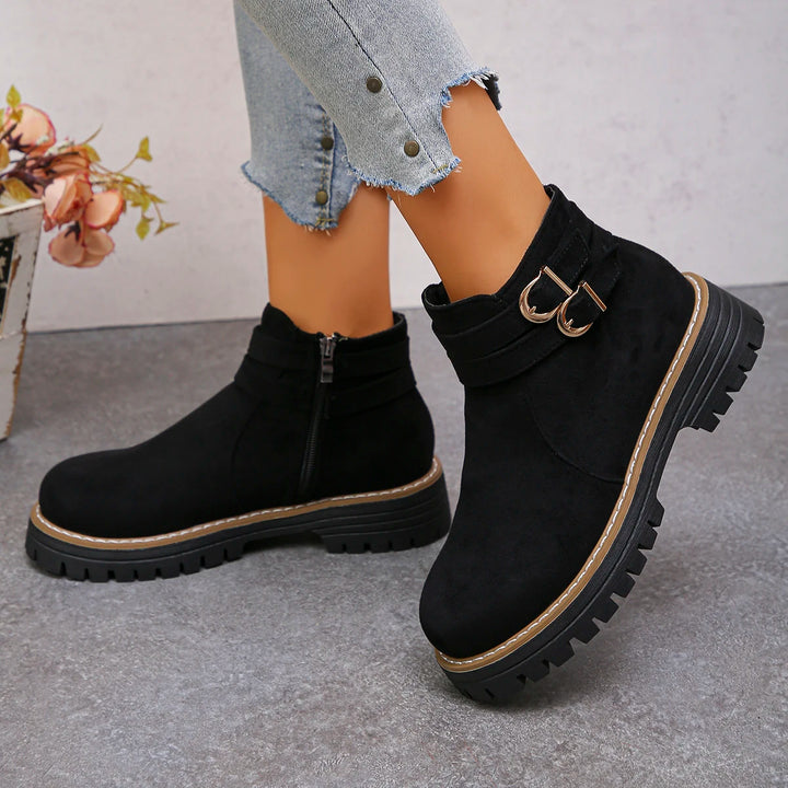 Héloïse | Bottines à Boucle et Zip Latéral - Noir