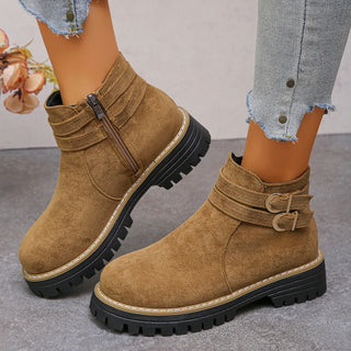 Héloïse | Bottines à Boucle et Zip Latéral - Camel