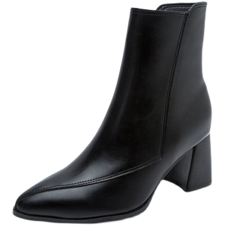 Marceline | Bottines à Bout Pointu et Zip Latéral — Noir