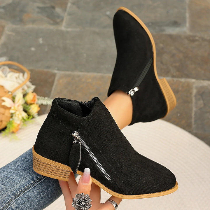 Capucine | Bottines Colorées à Zip Latéral - Noir