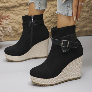 Honorine | Bottines Compensées à Boucle et Zip Latéral - Noir