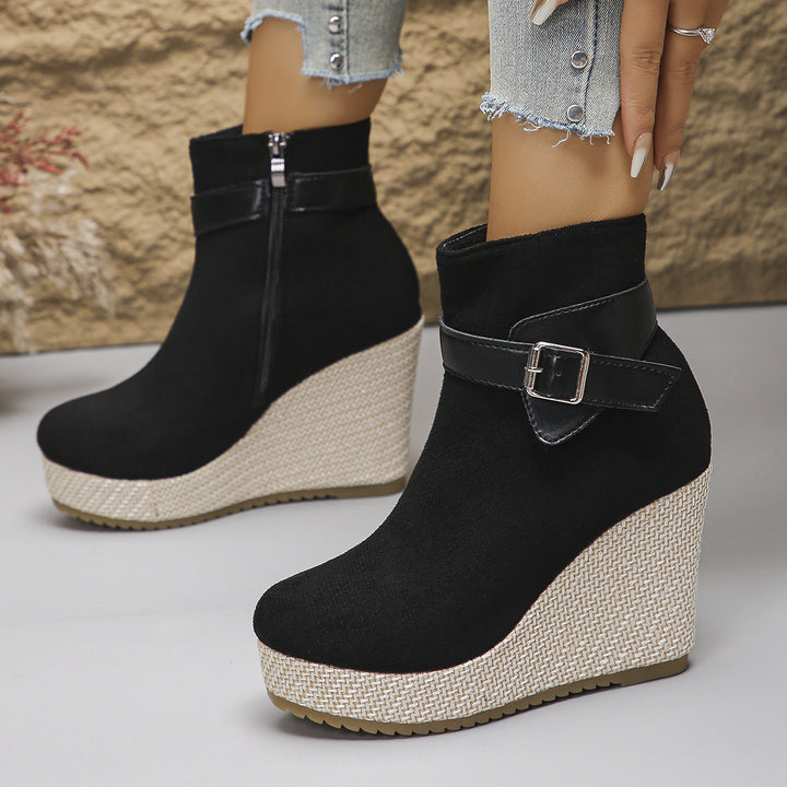 Honorine | Bottines Compensées à Boucle et Zip Latéral - Noir