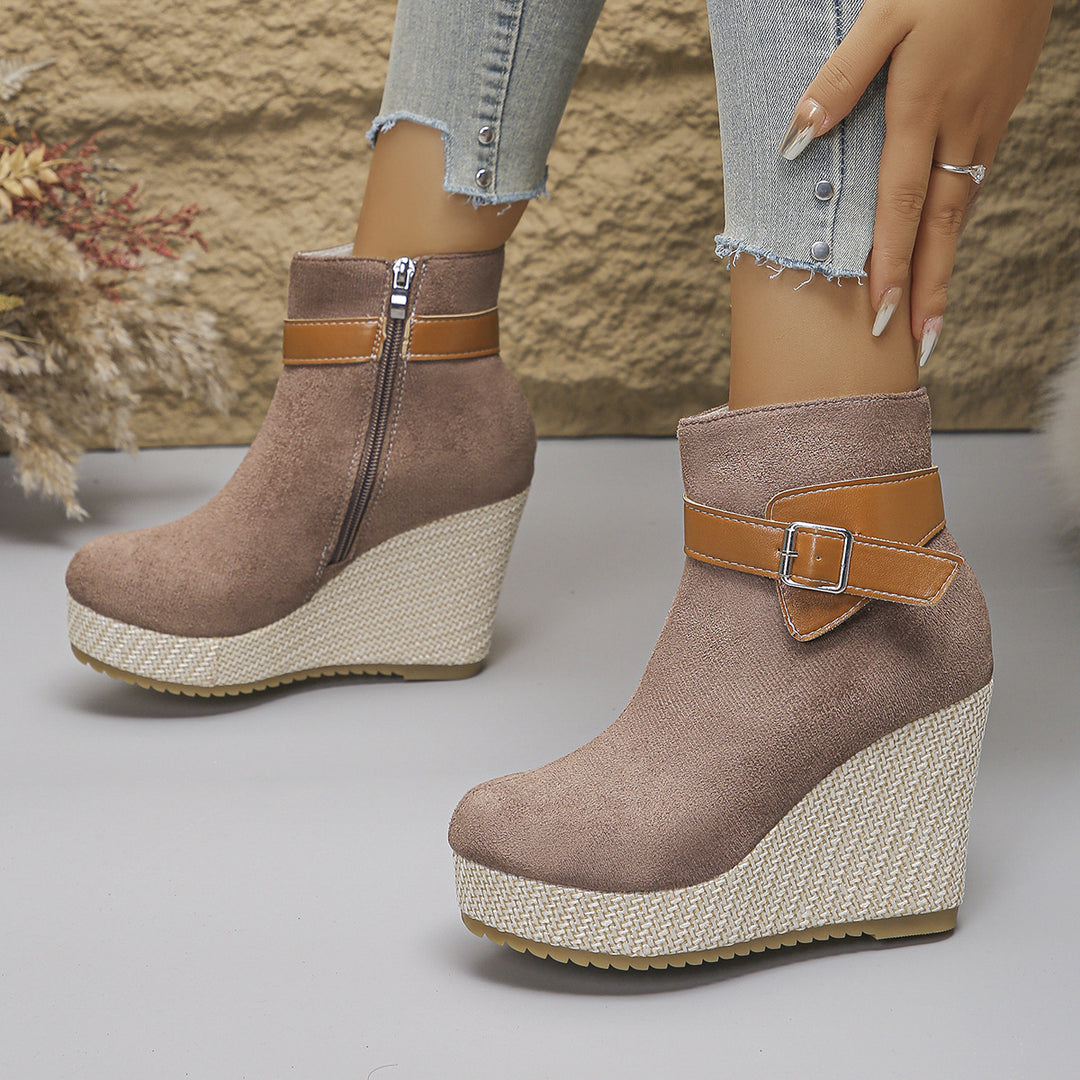 Honorine | Bottines Compensées à Boucle et Zip Latéral - Taupe