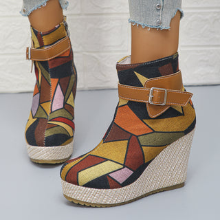 Honorine | Bottines Compensées à Boucle et Zip Latéral - Multicolore
