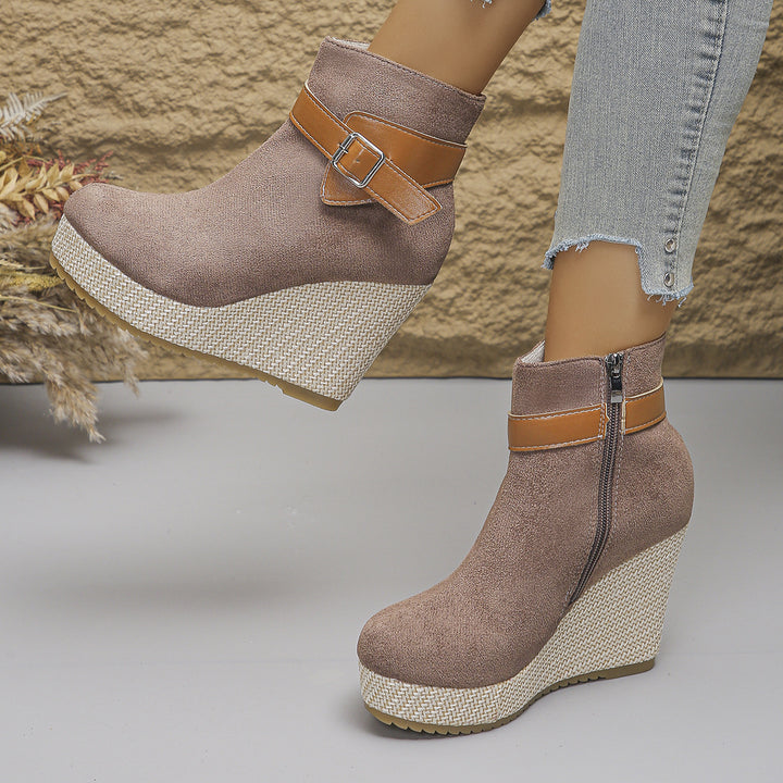 Honorine | Bottines Compensées à Boucle et Zip Latéral - Taupe