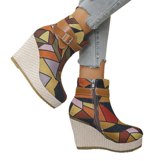 Honorine | Bottines Compensées à Boucle et Zip Latéral - Multicolore