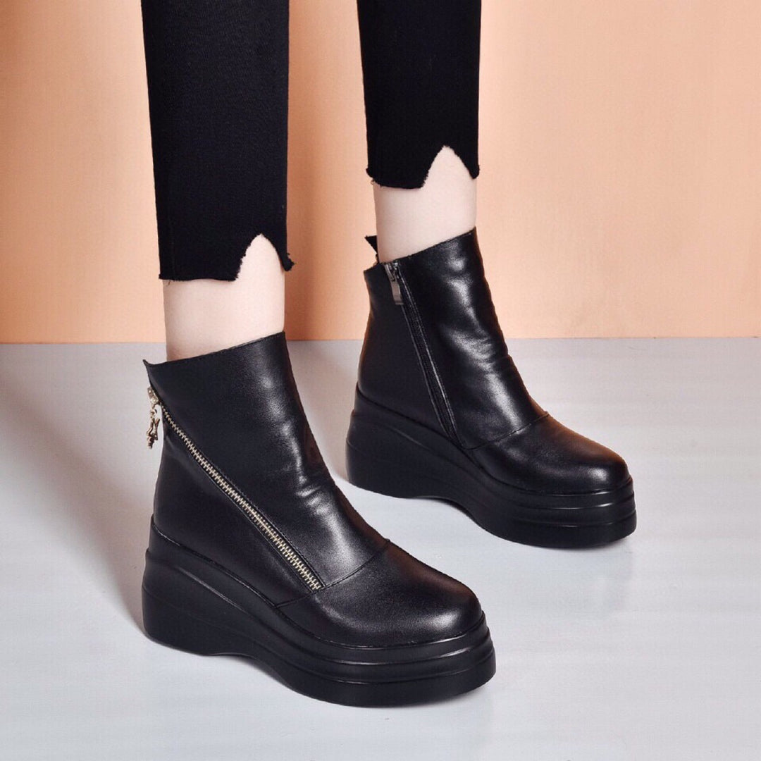 Aurélia bottines compensées en cuir à zip diagonal Léonie Varenne vue 6