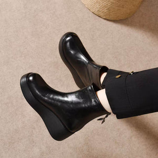Solange | Bottines Compensées Fourrées en Cuir - Noir