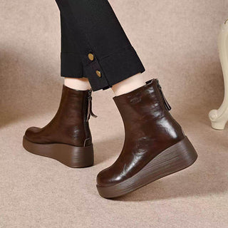 Solange | Bottines Compensées Fourrées en Cuir - Marron