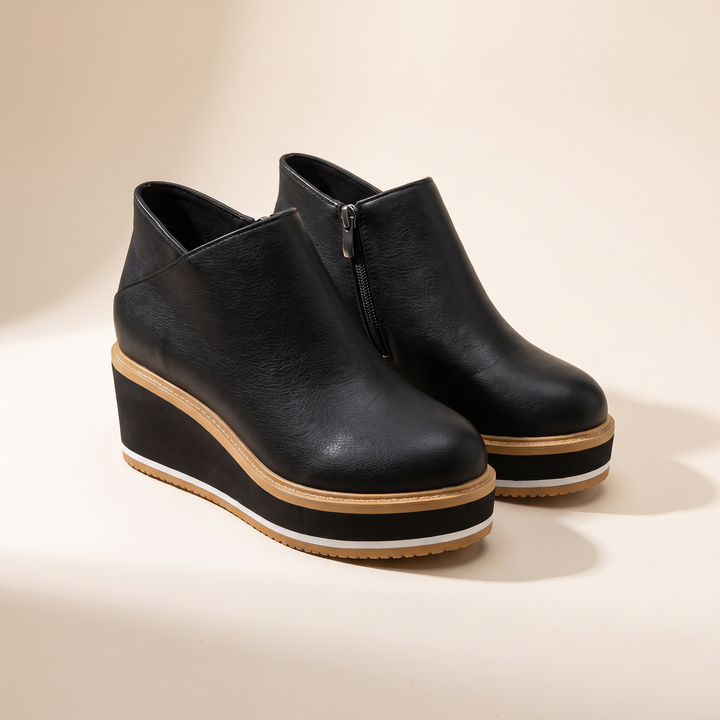 Constance | Bottines Compensées à Zip Latéral — Noir Classique
