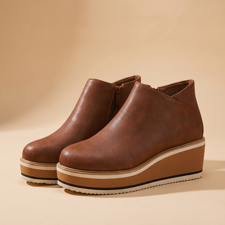 Constance | Bottines Compensées à Zip Latéral — Marron Foncé