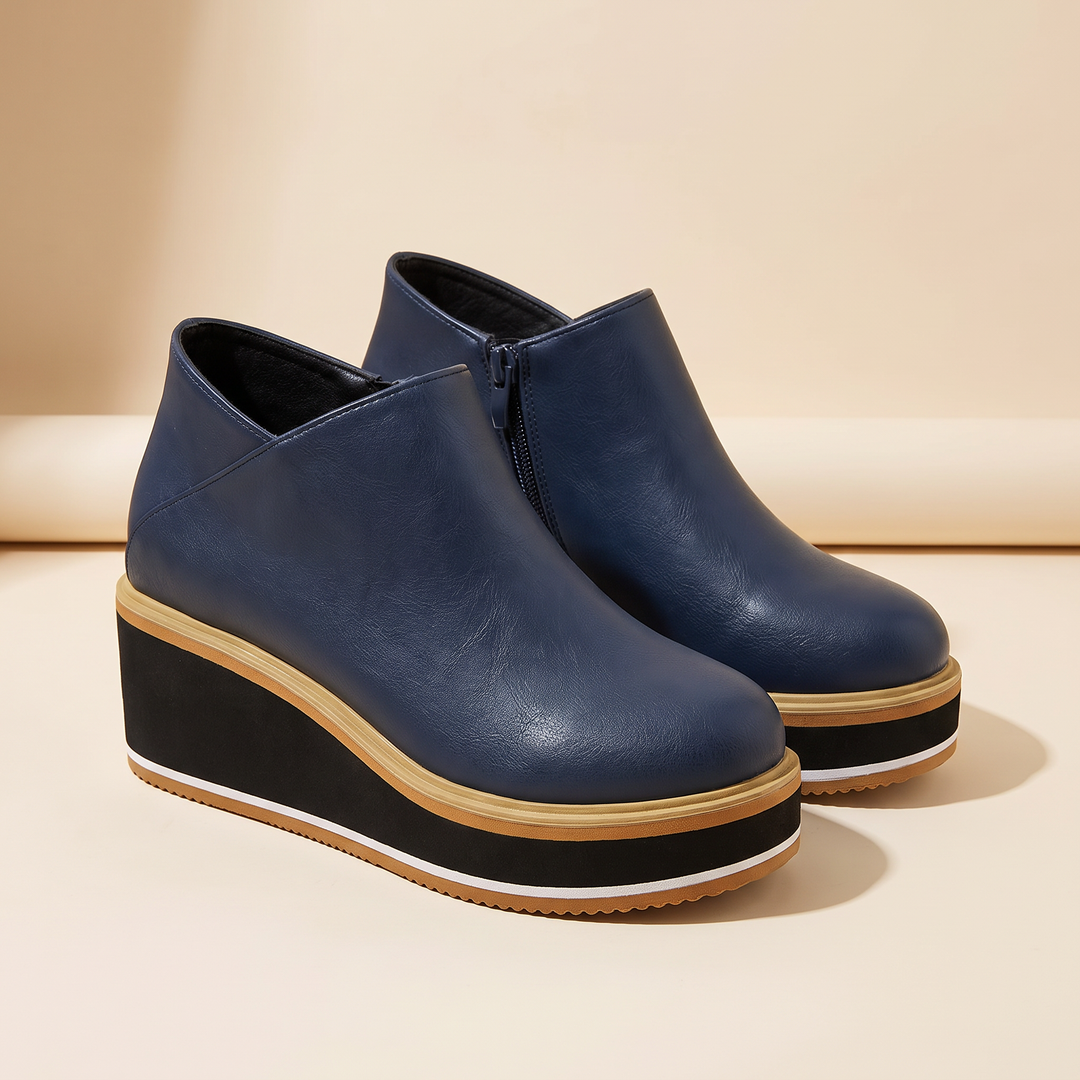 Constance | Bottines Compensées à Zip Latéral — Bleu Profond