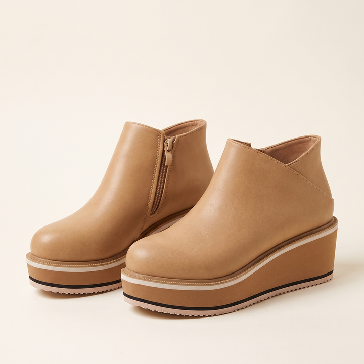 Constance | Bottines Compensées à Zip Latéral — Kaki Clair