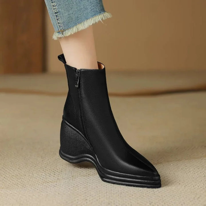 Ophélie | Bottines Pointues à Talon Compensé - Noir