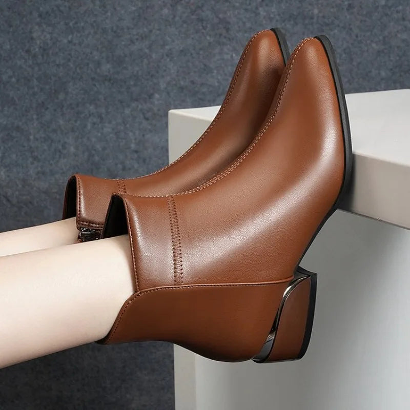 Bérénice | Bottines Doublées à Bout Pointu - Marron