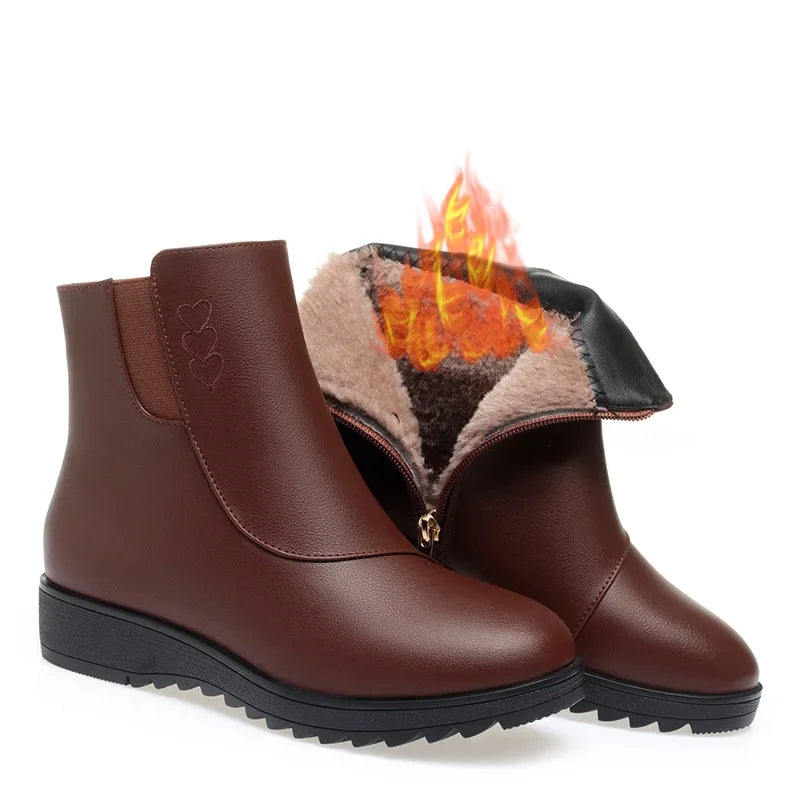 Mathilde | Bottines Fourrées à Zip Latéral - Marron