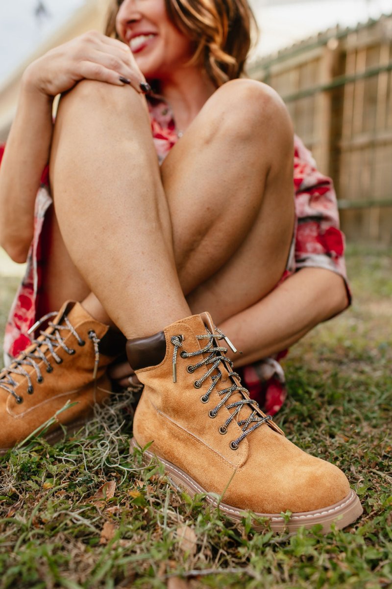 Faustine | Bottines à Lacets en Daim Camel