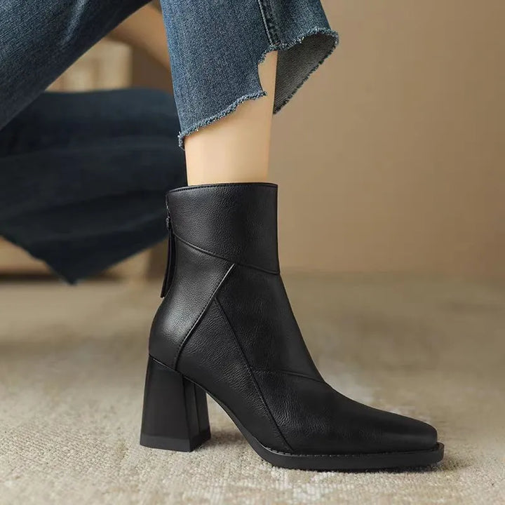 Eugénie | Bottines à Bout Carré et Zip Arrière - Noir