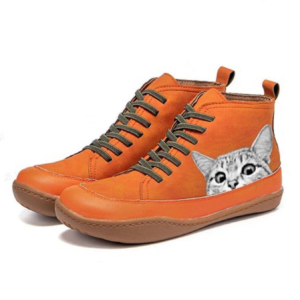 Mirabelle | Bottines Orthopédiques à Motif Chat — Orange