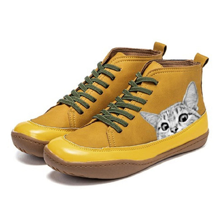 Mirabelle | Bottines Orthopédiques à Motif Chat — Jaune