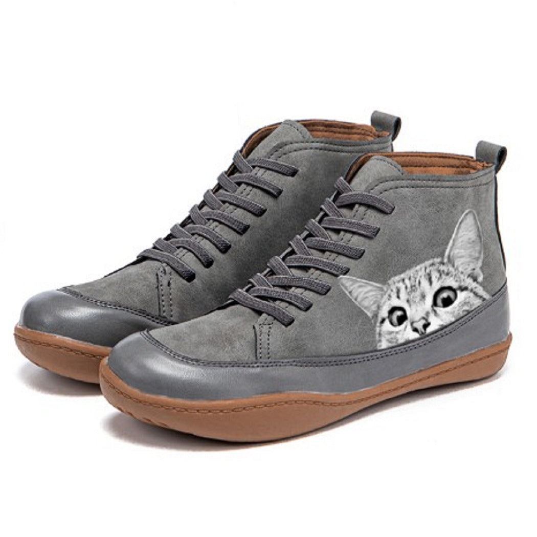 Mirabelle | Bottines Orthopédiques à Motif Chat — Gris
