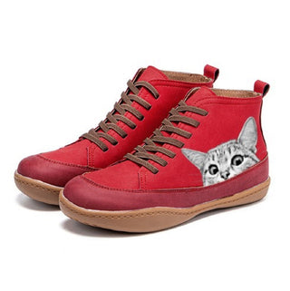 Mirabelle | Bottines Orthopédiques à Motif Chat — Rouge