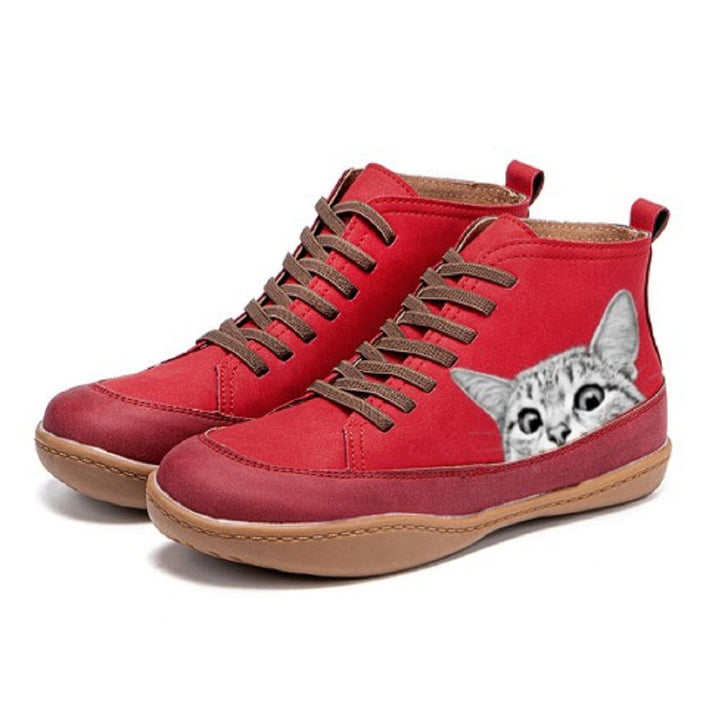 Mirabelle | Bottines Orthopédiques à Motif Chat — Rouge
