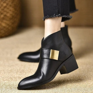 Bérénice | Bottines Pointues à Boucle Dorée - Noir