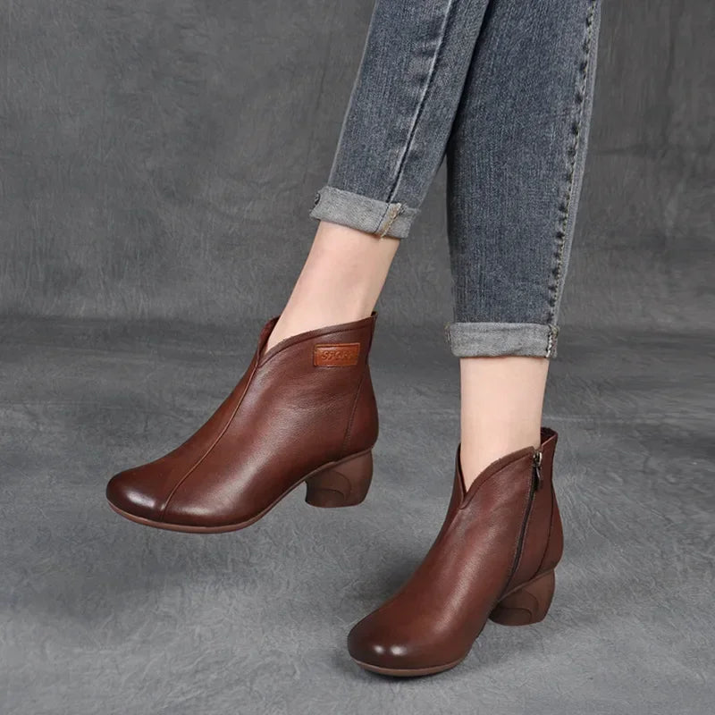 Bérénice | Bottines Rétro en Cuir à Talon Bloc