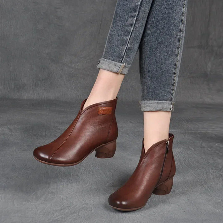 Bérénice | Bottines Rétro en Cuir à Talon Bloc