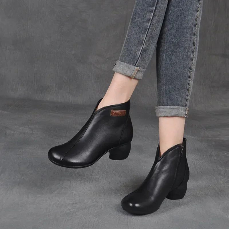 Bérénice | Bottines Rétro en Cuir à Talon Bloc