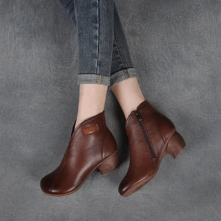 Bérénice | Bottines Rétro en Cuir à Talon Bloc - Marron